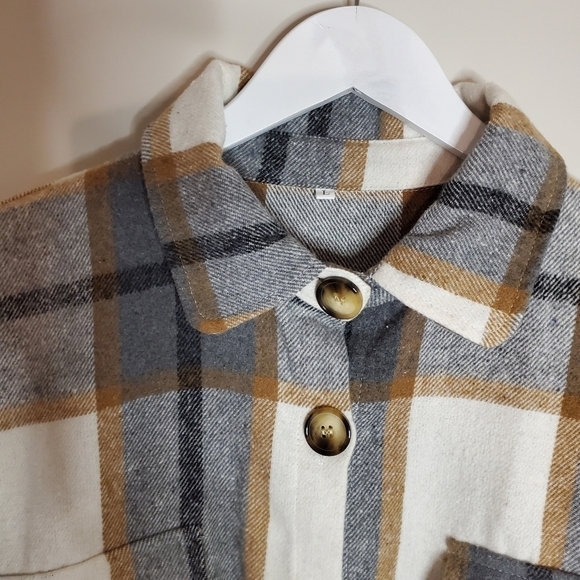 #70 BOUTIQUE LARGE Oversized Shacket Cozy Comfy Jacket Shirt Plaid Flannel - Picture 2 of 6